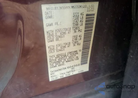 2013 Nissan Armada Sv из США, поврежденный, VIN 5N1BA0ND7DN604988